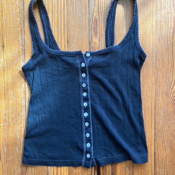 Free People End Game Pointelle Tank | Black, Size M - Picture 6 of 7
